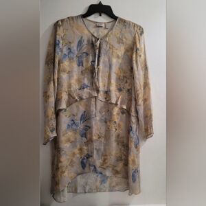 LOGO Lori Goldstein Floral Printed Woven Duster Flowy Multi Color Tie Front NEW